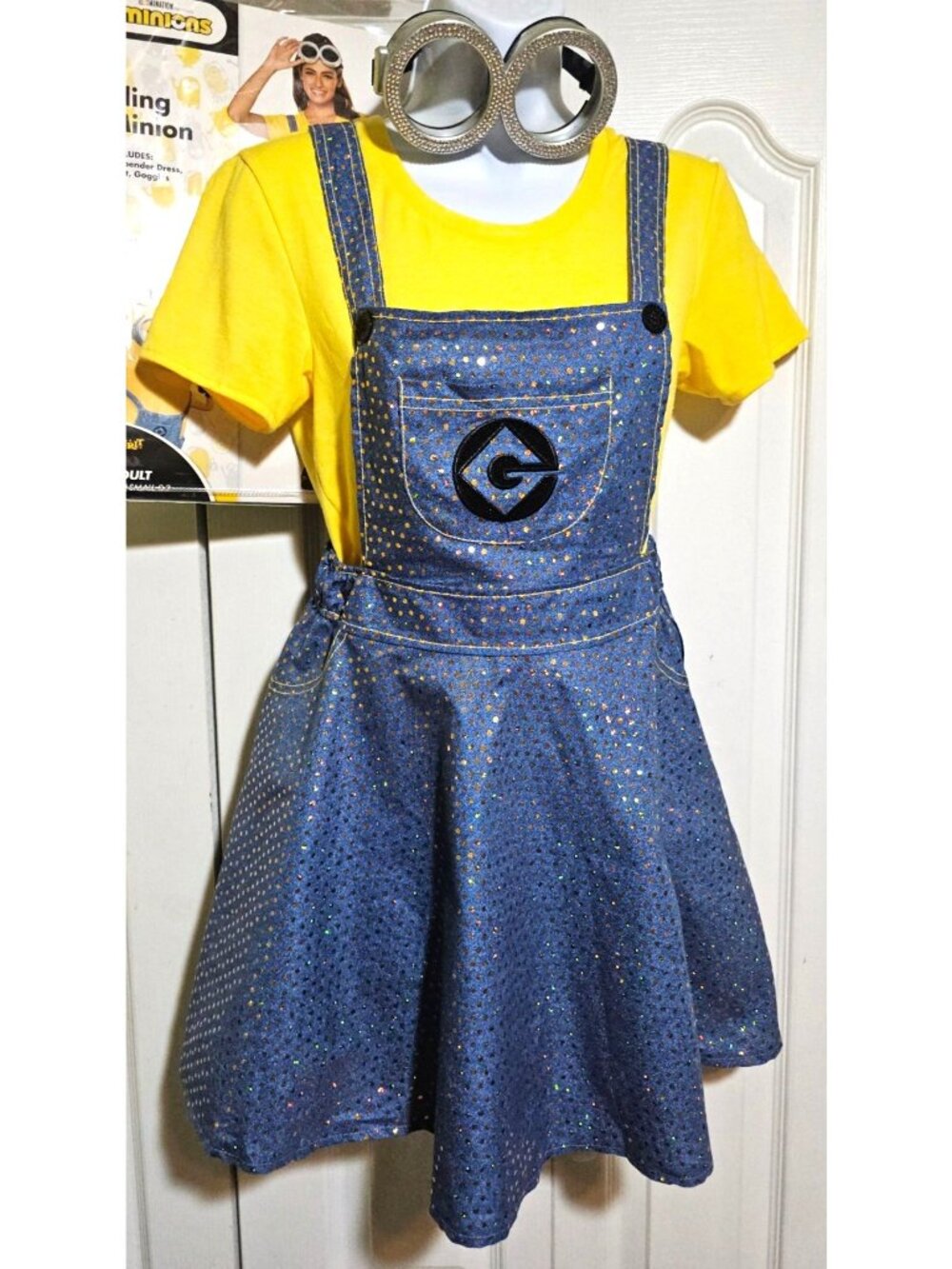 Minions Kevin Bling Costume Spirit Halloween Rhinestone Goggles Dress Bob Teen